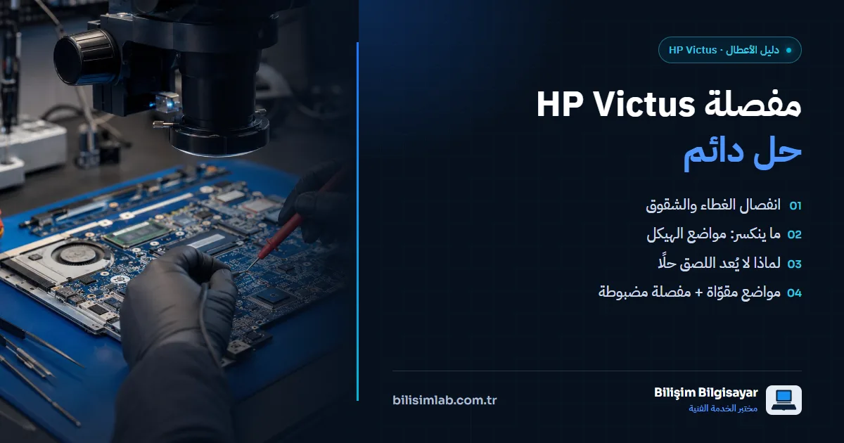 انكسار مفصلة HP Victus: غطاء الشاشة ينفصل والهيكل ينفتح — حل دائم ومضمون