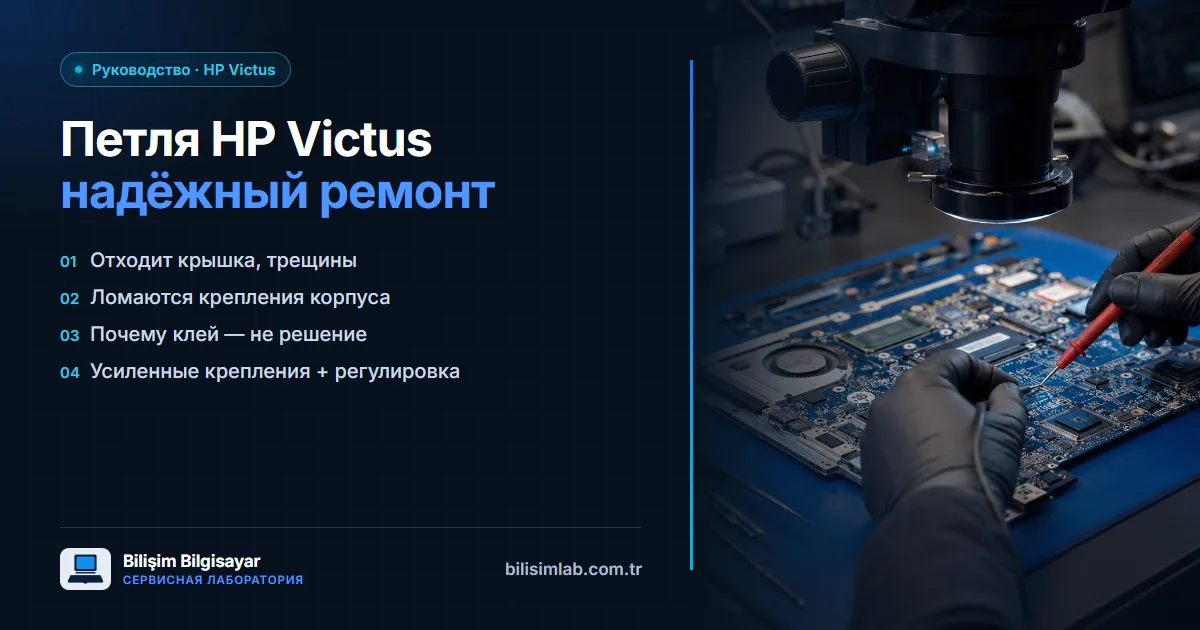 Сломалась петля HP Victus: крышка отходит, корпус расходится — надёжный ремонт с гарантией