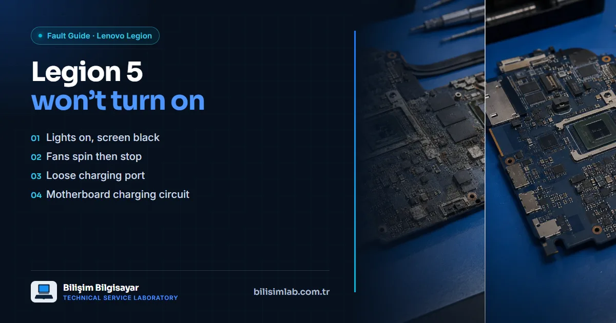 Lenovo Legion 5 won’t turn on or shows a black screen: SSD, charging port and motherboard