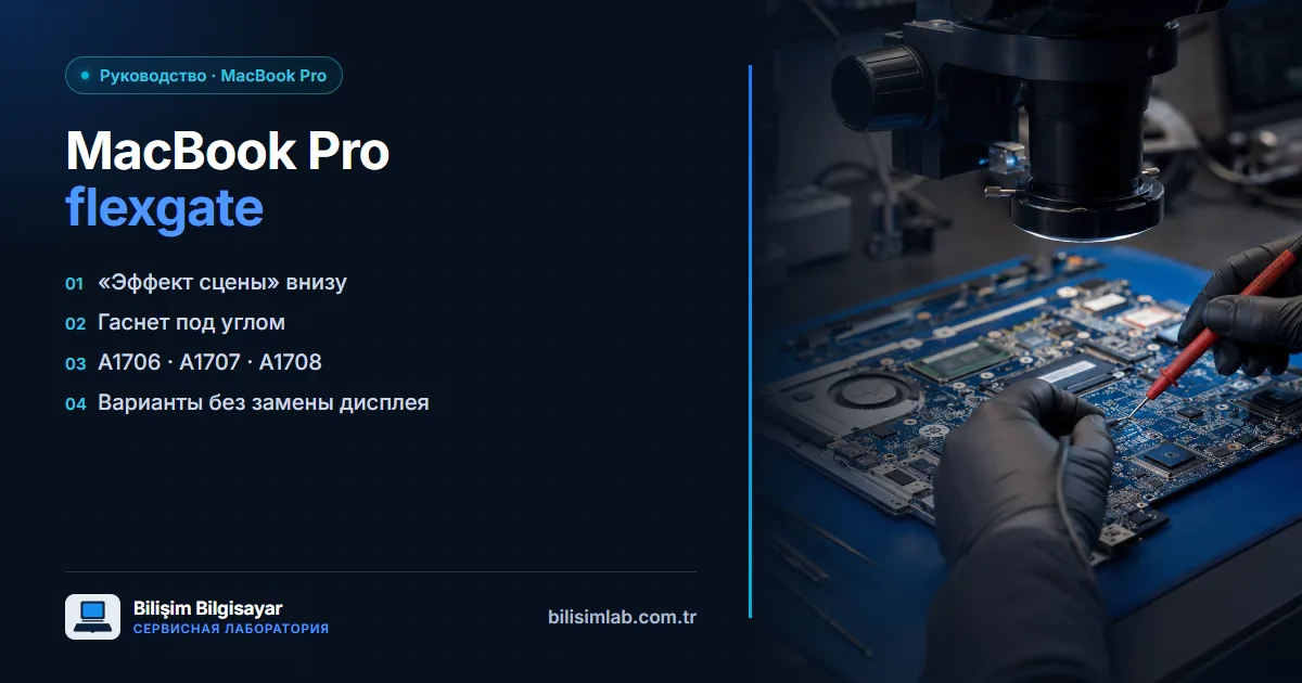 MacBook Pro flexgate: «эффект сцены» внизу экрана, экран гаснет под определённым углом