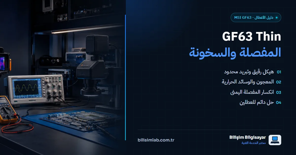 MSI GF63 Thin: انكسار المفصلة والسخونة الزائدة — الأسباب والحل الدائم
