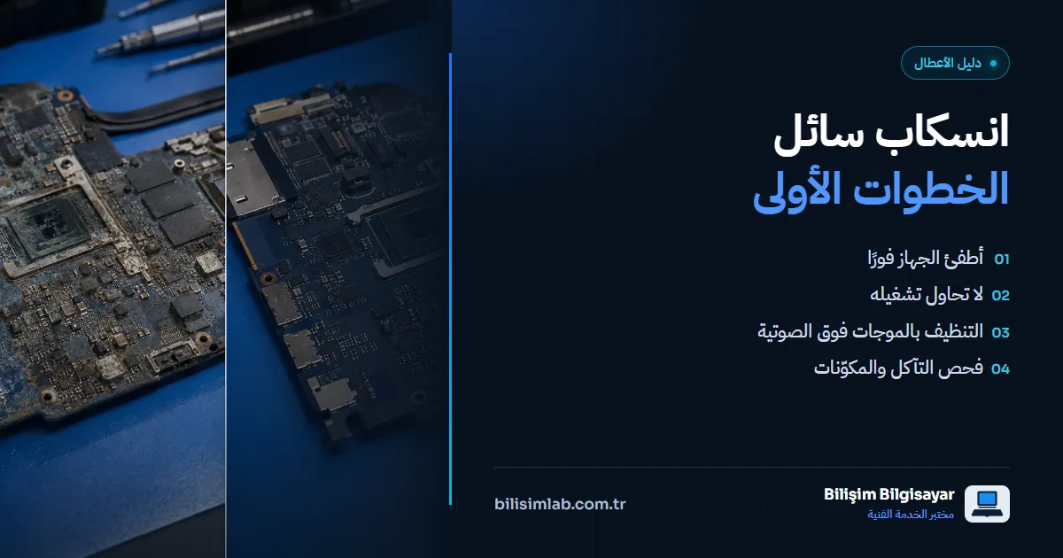 الخطوات الأولى الواجب اتخاذها في اللابتوب المعرّض للسوائل